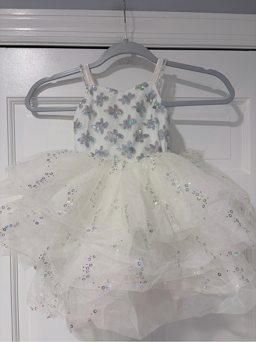 White Silver Sequin Tutu Dance Costume Child Small